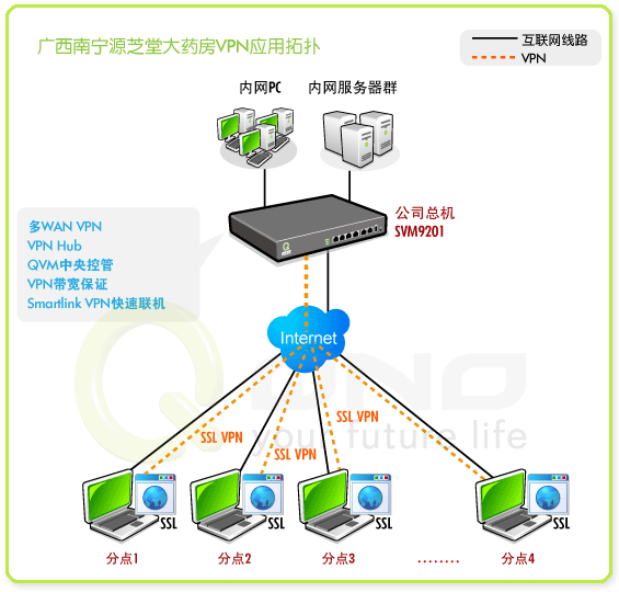 圖:廣西源芝堂大藥房VPN應用拓撲圖